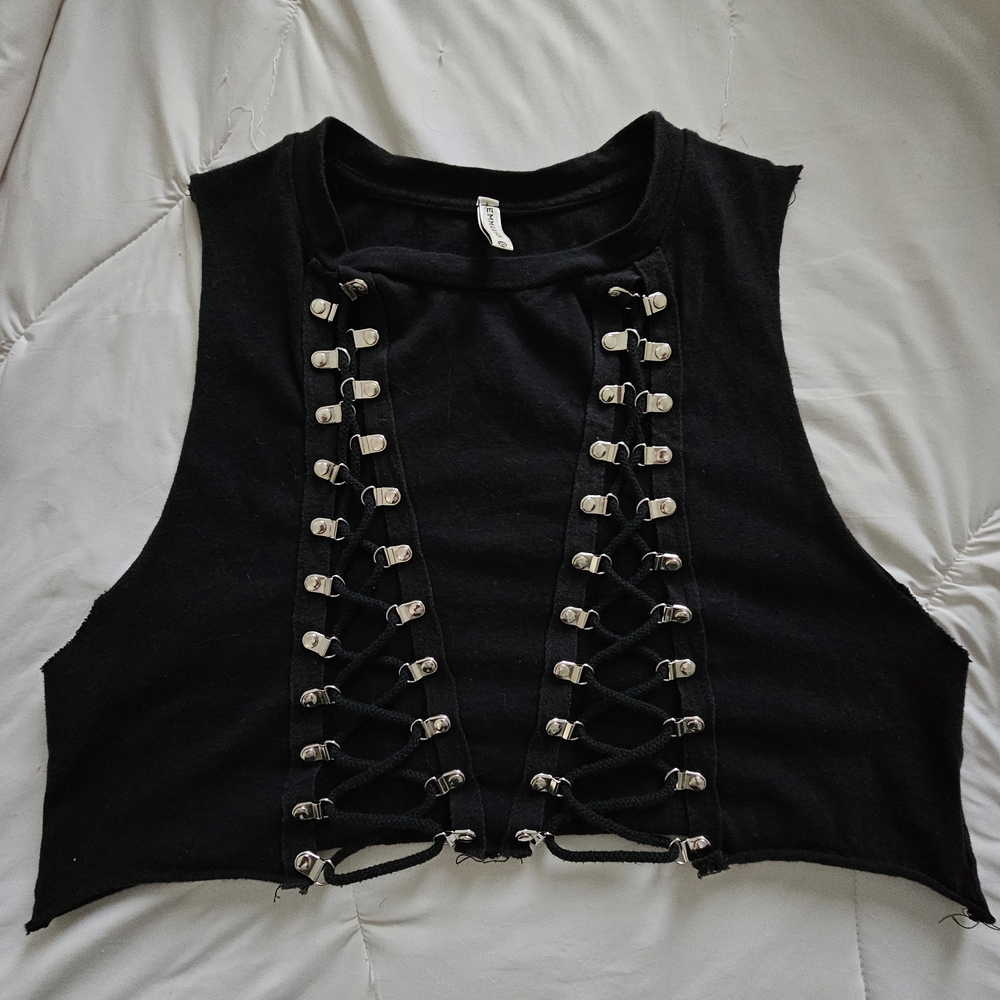 Emma & Sam Black Lace-Up Tank Top